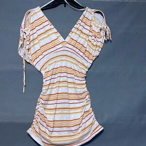 Arden B Striped Cold Shoulder Top V-Neck Blouse Size Small Sunset Orange Yellow